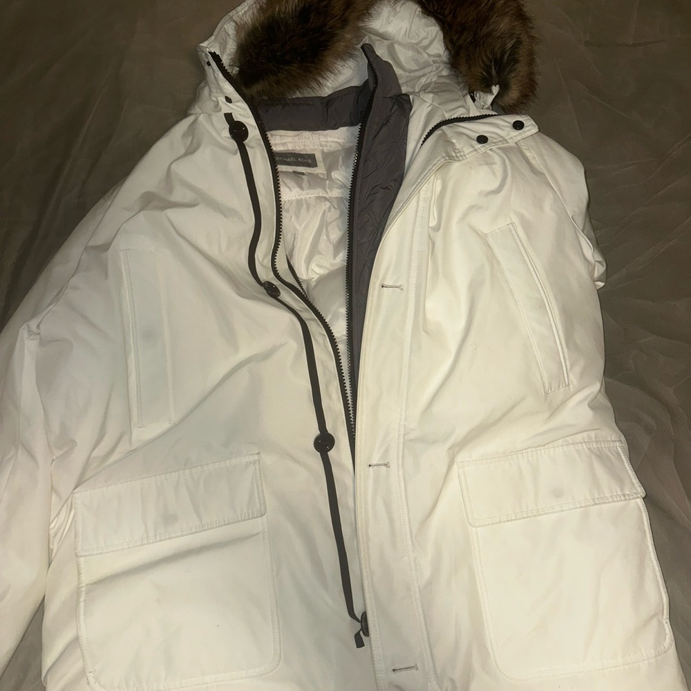 Michael Kors Men's White Fur-Trimmed Hooded Jacket